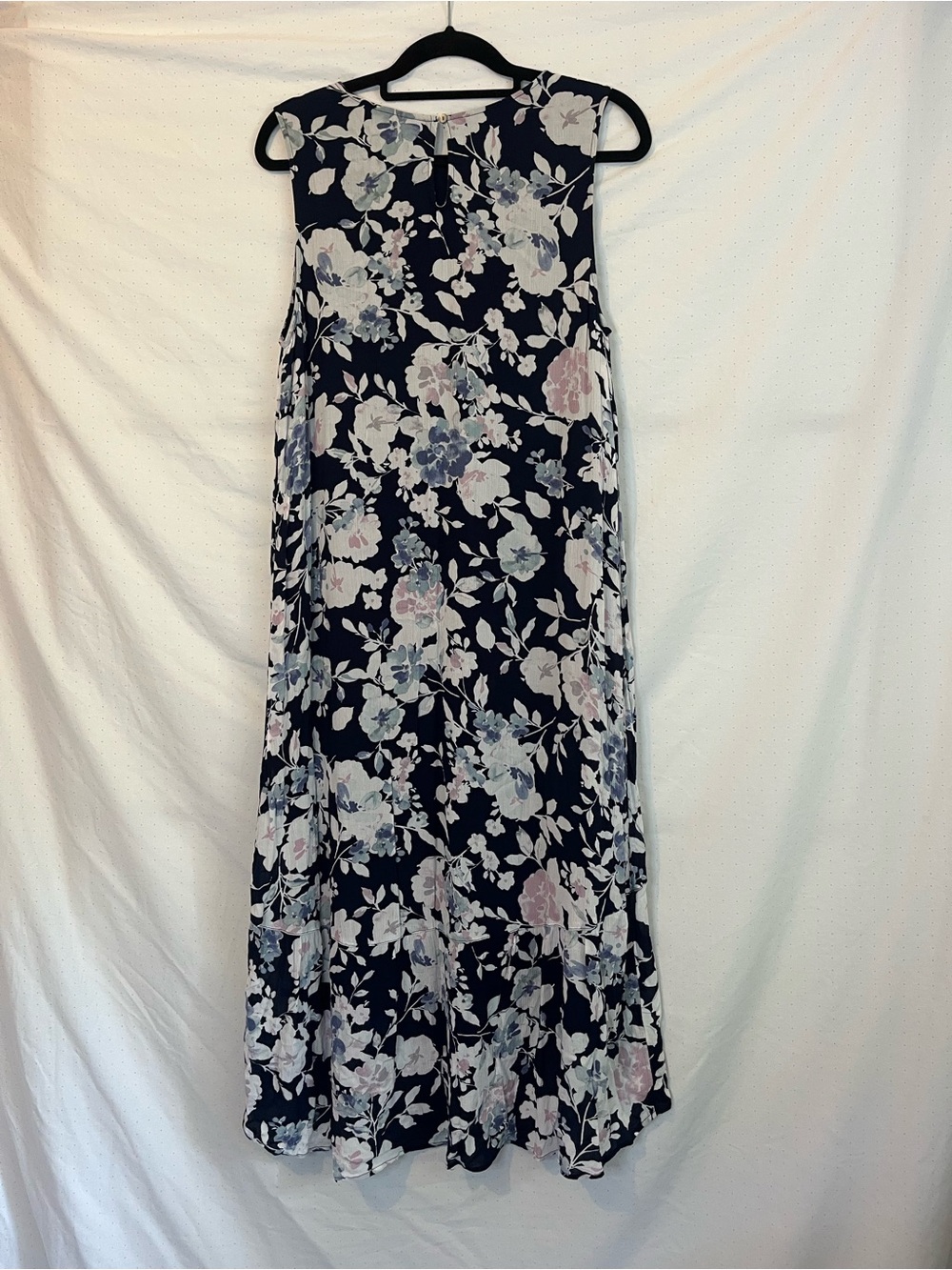 Navy Floral Sleeveless Midi Dress